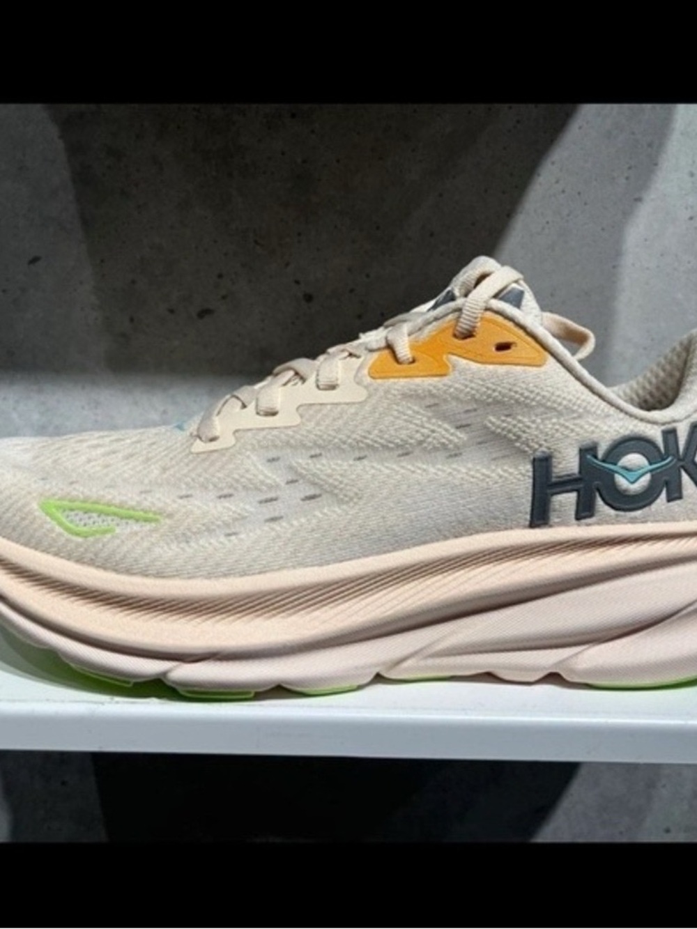 Hoka Women's Neutral Trainer in Cream with Yellow and Lime Accents